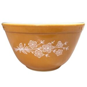 Vtg Pyrex Mixing Bowl Floral Butterfly Gold